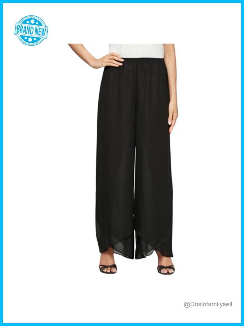 Silky Chiffon Wide Leg Tulip Hem Pull On Dress Pant Formal Evening